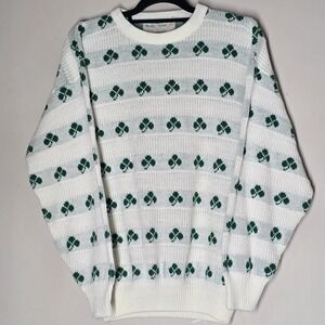 Quill's Woollen Market Handcrafted Knit Shamrock Sweater Size Large Retro Irish